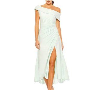 Mac Duggal Ieena for Mac Duggal Asymmetric One Shoulder Thigh High Slit Jersey